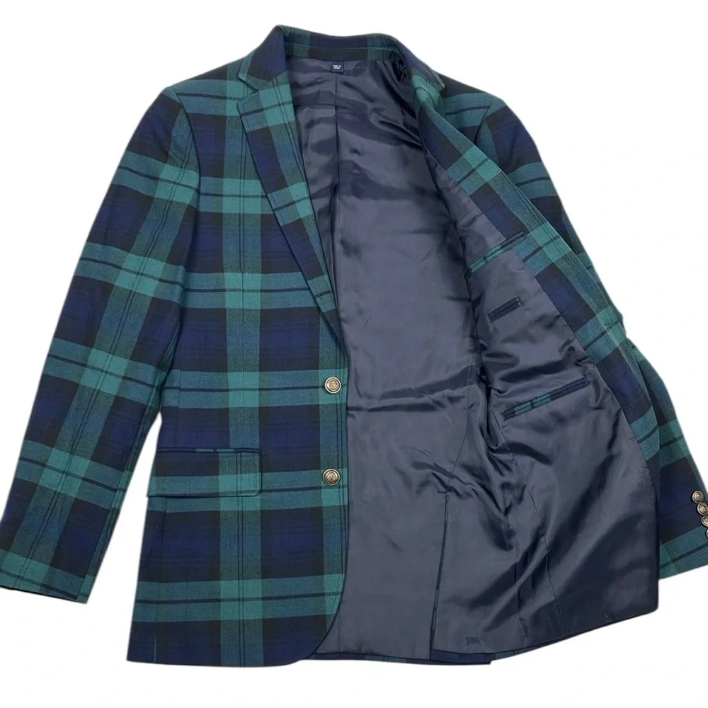 J Crew Thompson University Blazer Blue Green Plaid Men's 34 NWT